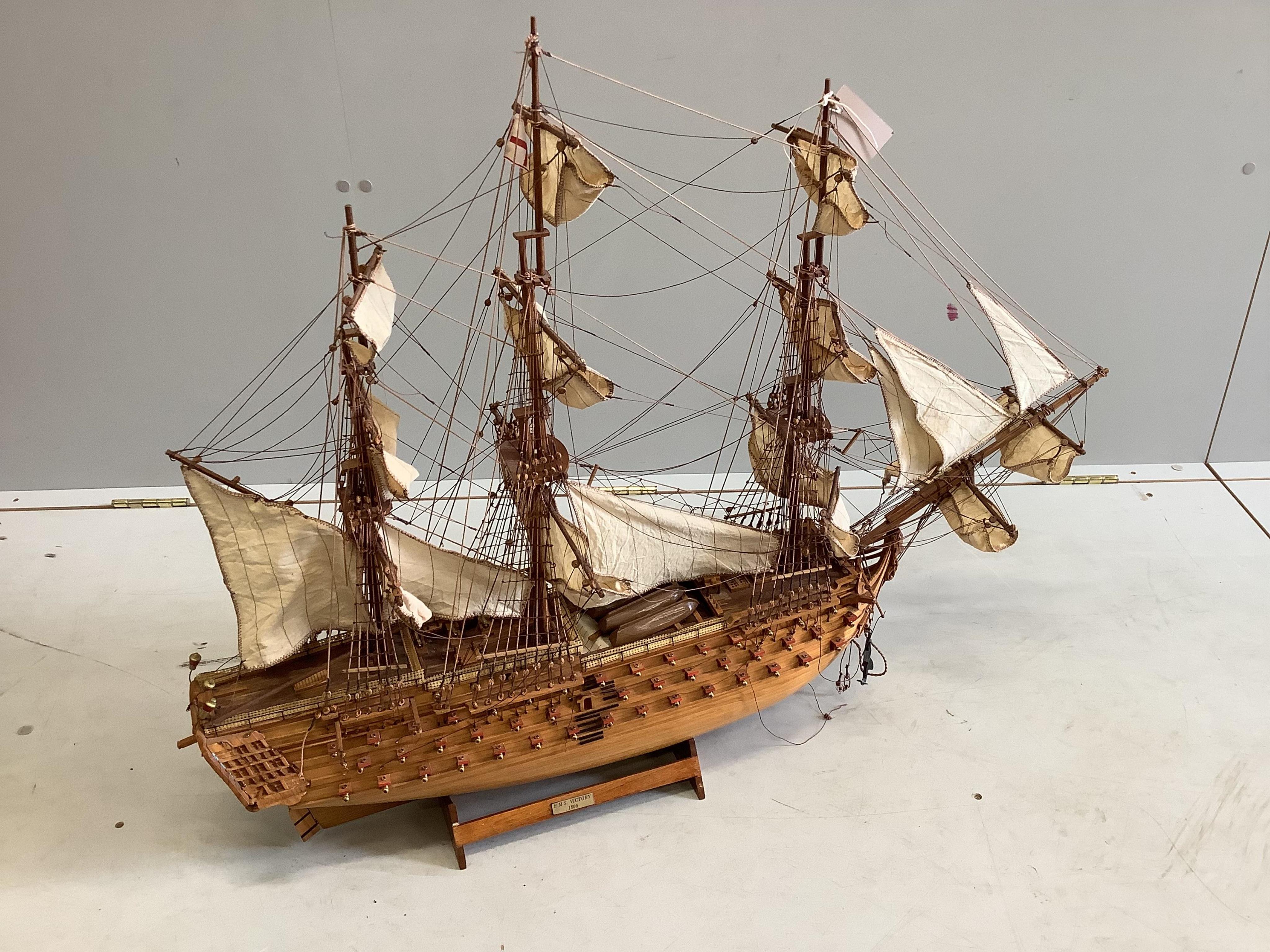 A model of HMS Victory, length 96cm, height 78cm. Condition - fair